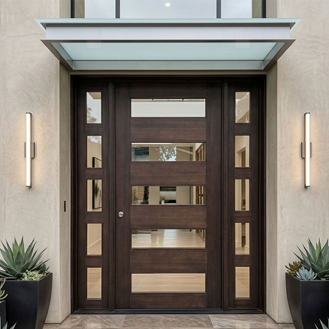 Modern Glass Solid Wood Single Front Door with Sidelights