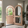 Custom arched timber Dutch door with screen 