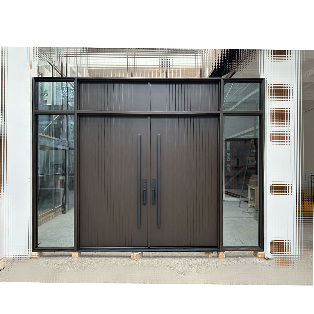 Commercial Projects Black Walnut Front Double Door System with Sidelights & Transom