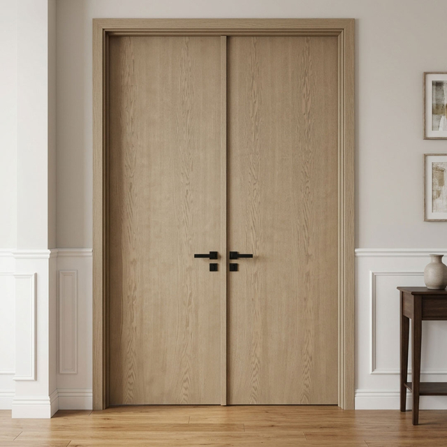Modern Flush Solid Core Wood Interior Double Door