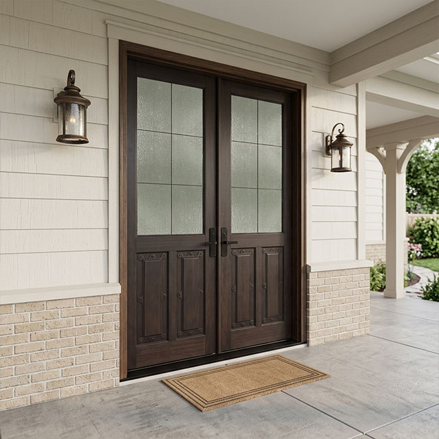 Luxury Handcrafted Wooden Entry Door with Decorative Glass Panels