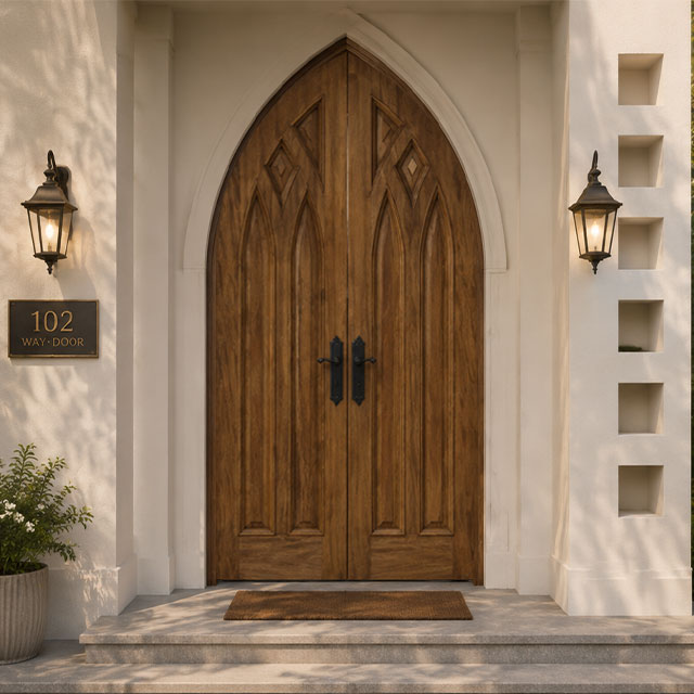 Grand Gothic-style Solid Wood Arched Entrance Double Doors