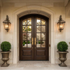 Custom French Arched Solid Wood Double Entry Doors with Glass Panels