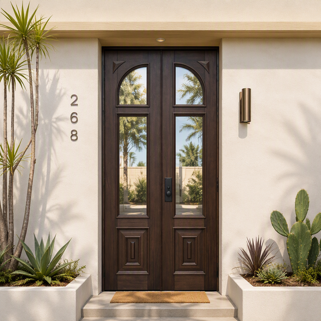 custom arched glass double entry door