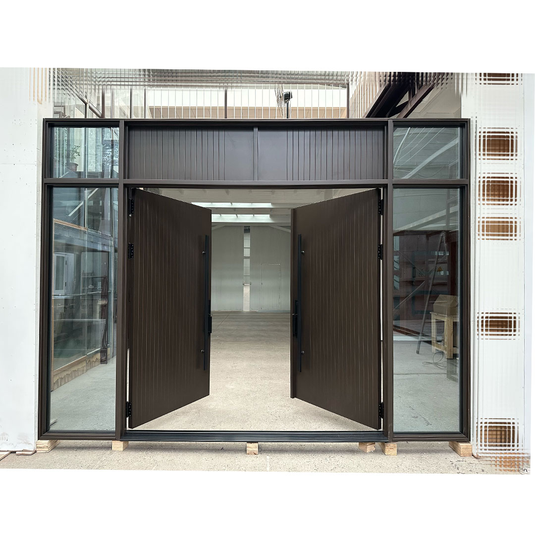 Commercial Projects Black Walnut Front Double Door System with Sidelights & Transom