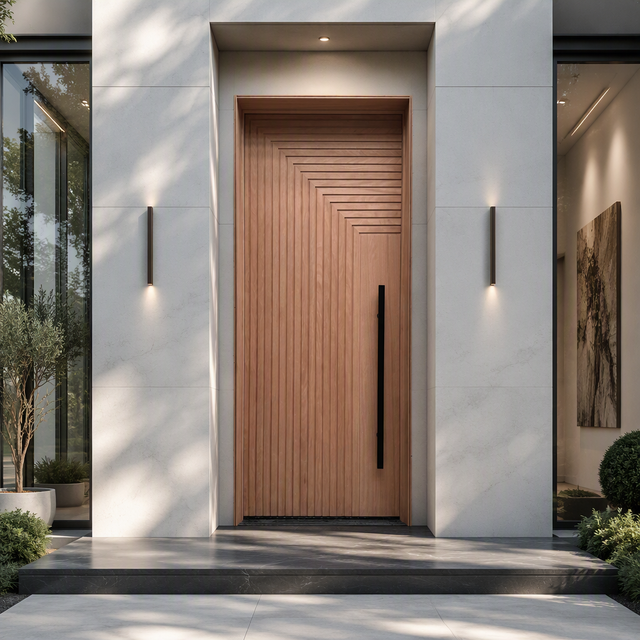 Geometric Solid Wood Front Door for Modern Architecture