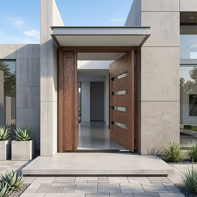 Luxury 4-Lite White Oak Front Pivot Door with Single Sidelight