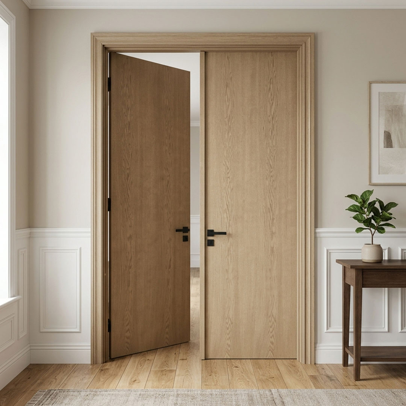 Modern Flush Solid Core Wood Interior Double Door