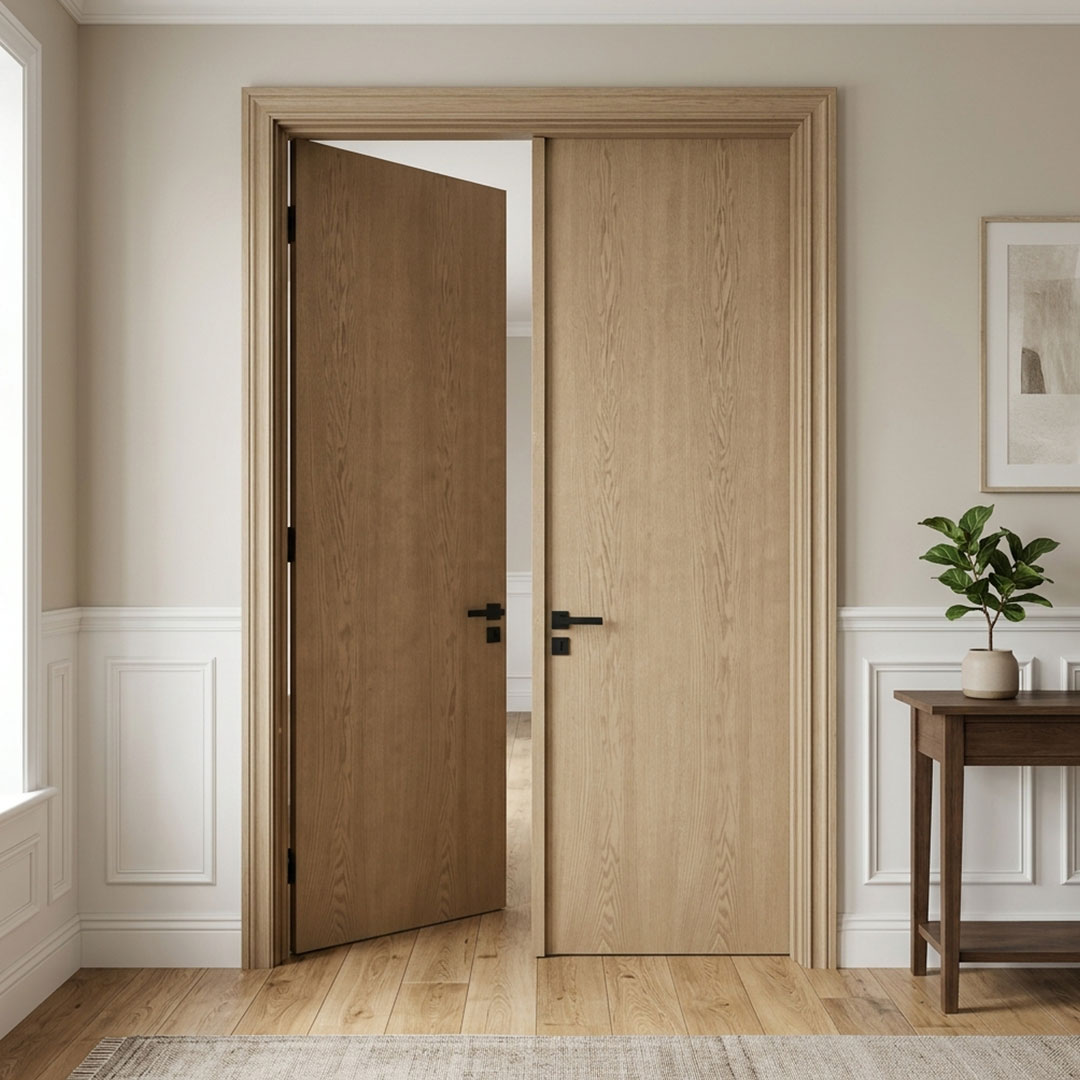 Modern Flush Solid Core Wood Interior Double Door