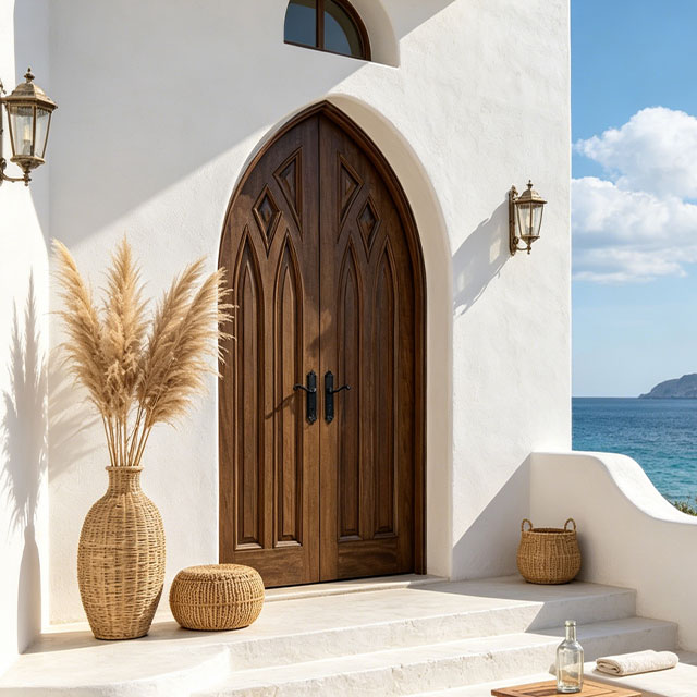 Grand Gothic-style Solid Wood Arched Entrance Double Doors