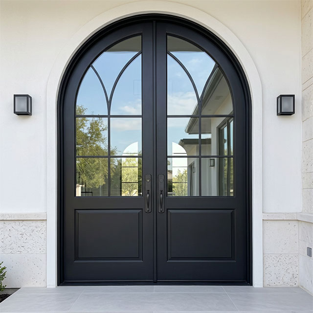 Spec-Grade Entry Arched Solid Wood Double Front Door with Glass