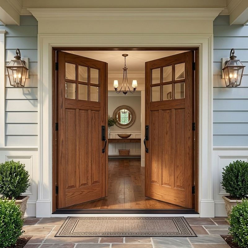 Premium Craftsman Exterior Double Entry Door with Divided Lite Glass