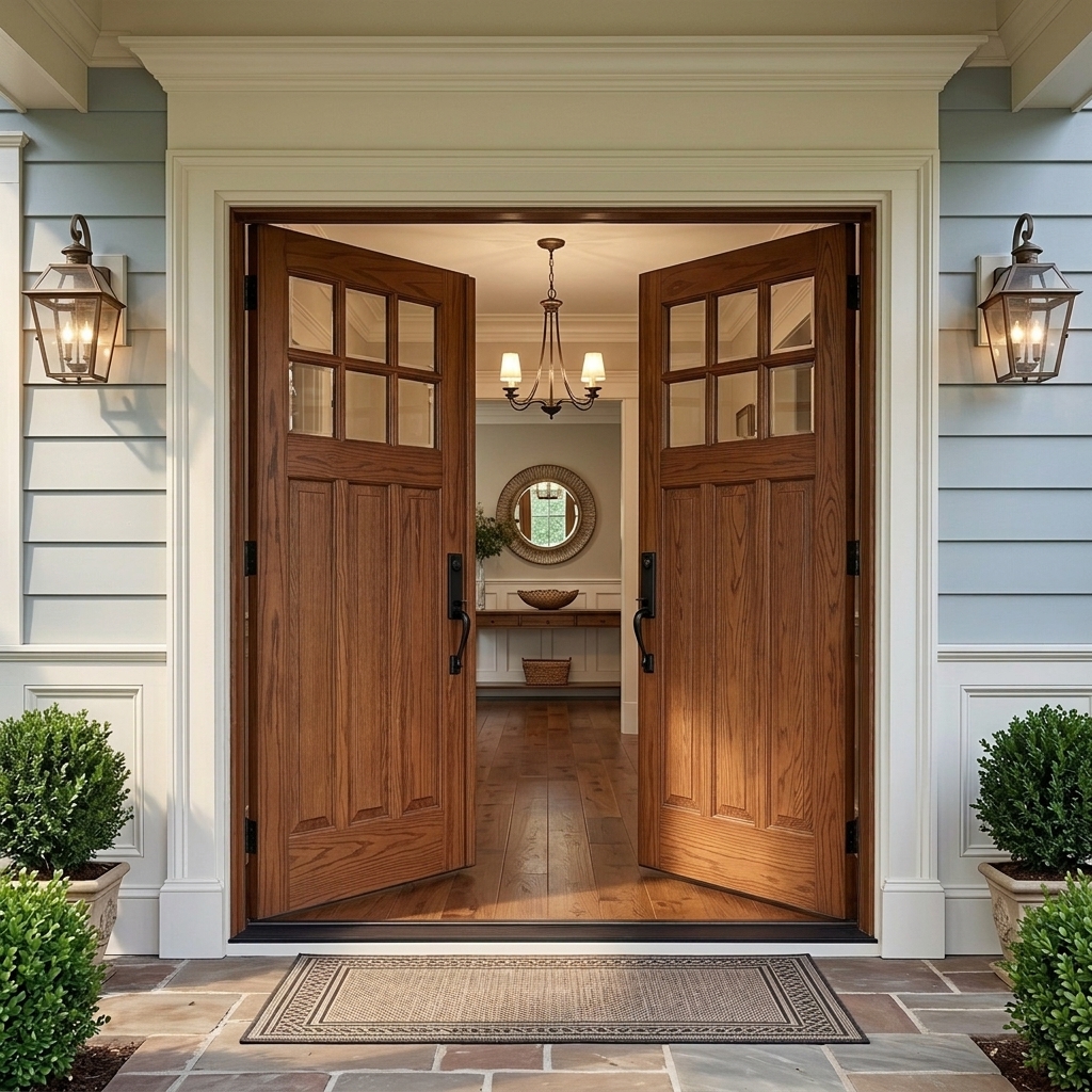 Premium Craftsman Exterior Double Entry Door with Divided Lite Glass