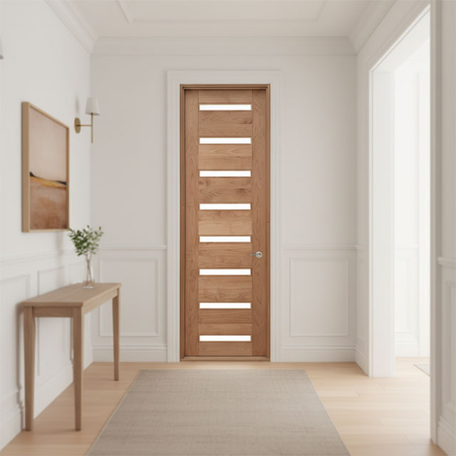 Modern 9-lite Mahogany Interior Door with Frosted Glass