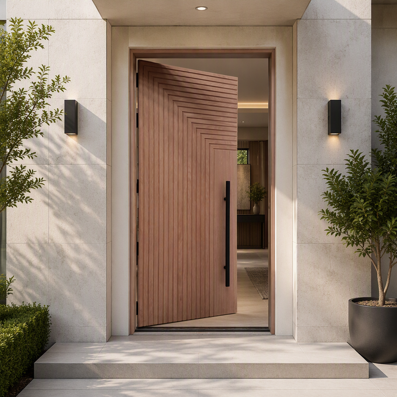 Geometric Solid Wood Front Door for Modern Architecture