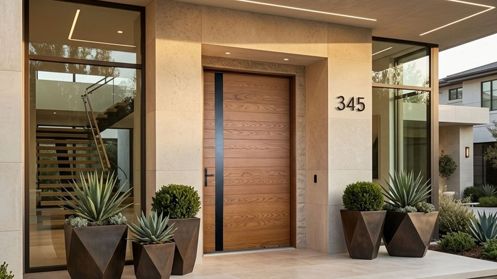 High-end House Solid Hardwood Single Pivot Door installed in a modern luxury residence showcasing natural wood grain and precision pivot mechanism