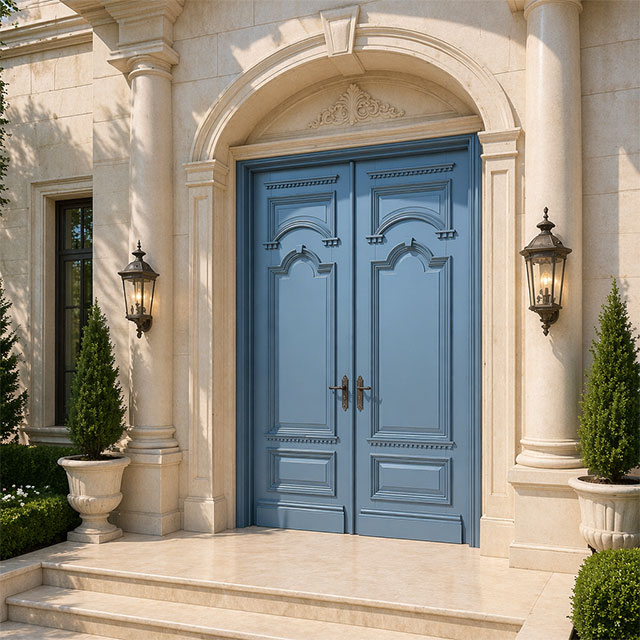 European Style White Oak Solid Core Wood Front Double Door