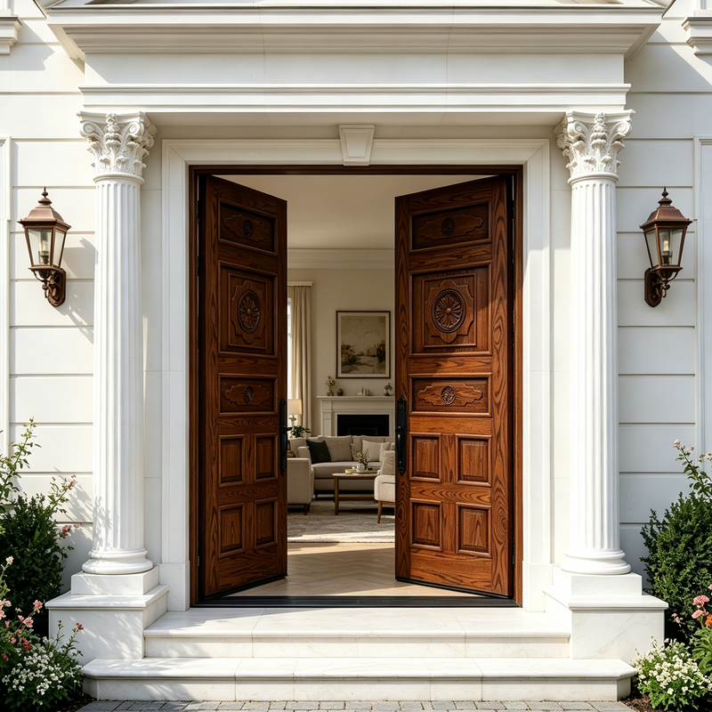 Luxury Style Solid Wood Carved Double Front Door