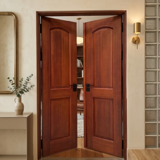 Custom Durable Solid Hardwood Interior Double Doors