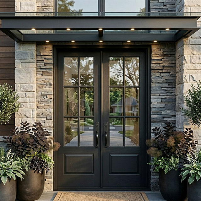 Modern Double Wood Entry Doors with Glass