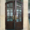 Custom French Arched Solid Wood Double Entry Doors with Glass Panels