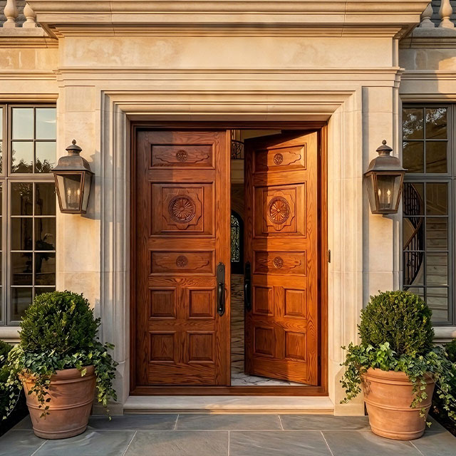 Luxury Style Solid Wood Carved Double Front Door