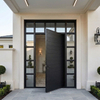 Black Single Solid Wood Front Door with Sidelights And Transom for Residential Projects