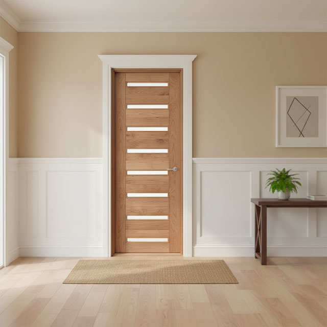 Modern 9-lite Mahogany Interior Door with Frosted Glass