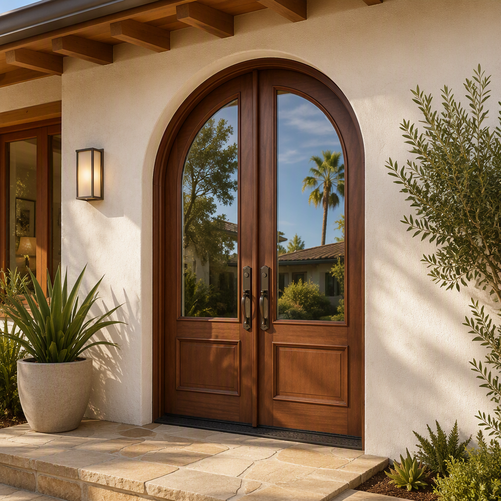 Waydoor Custom Arched Solid Wood Double Front Door with Glass