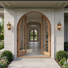 Arched Round Top Clear Glass Solid White Oak Wood Front Double Door