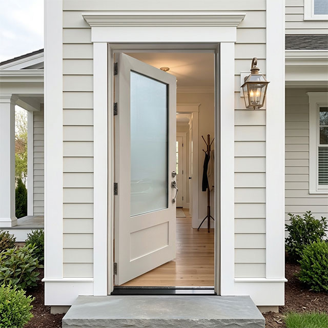 Shaker Style Solid White Oak Front Door with Frosted Glass