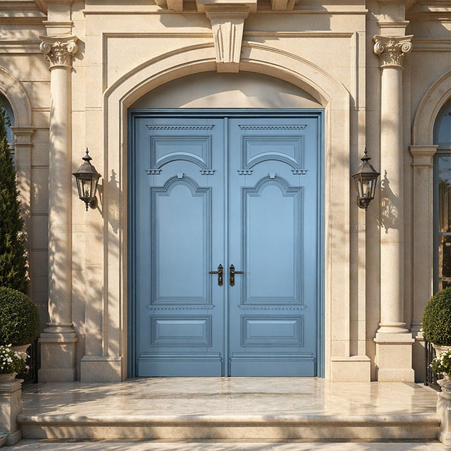 European Style White Oak Solid Core Wood Front Double Door