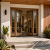 Solid Wood Front Double Door with Arched Top Glass Lite and Sidelights