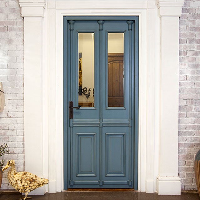 Slate Blue Solid Red Oak Wood Front Door
