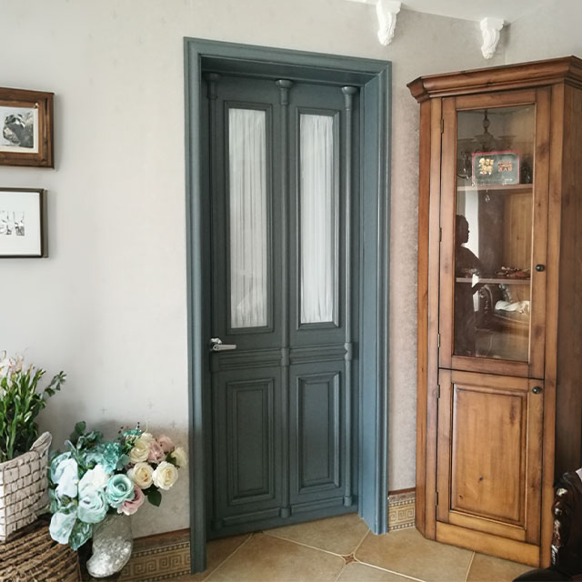 Slate Blue Solid Red Oak Wood Front Door