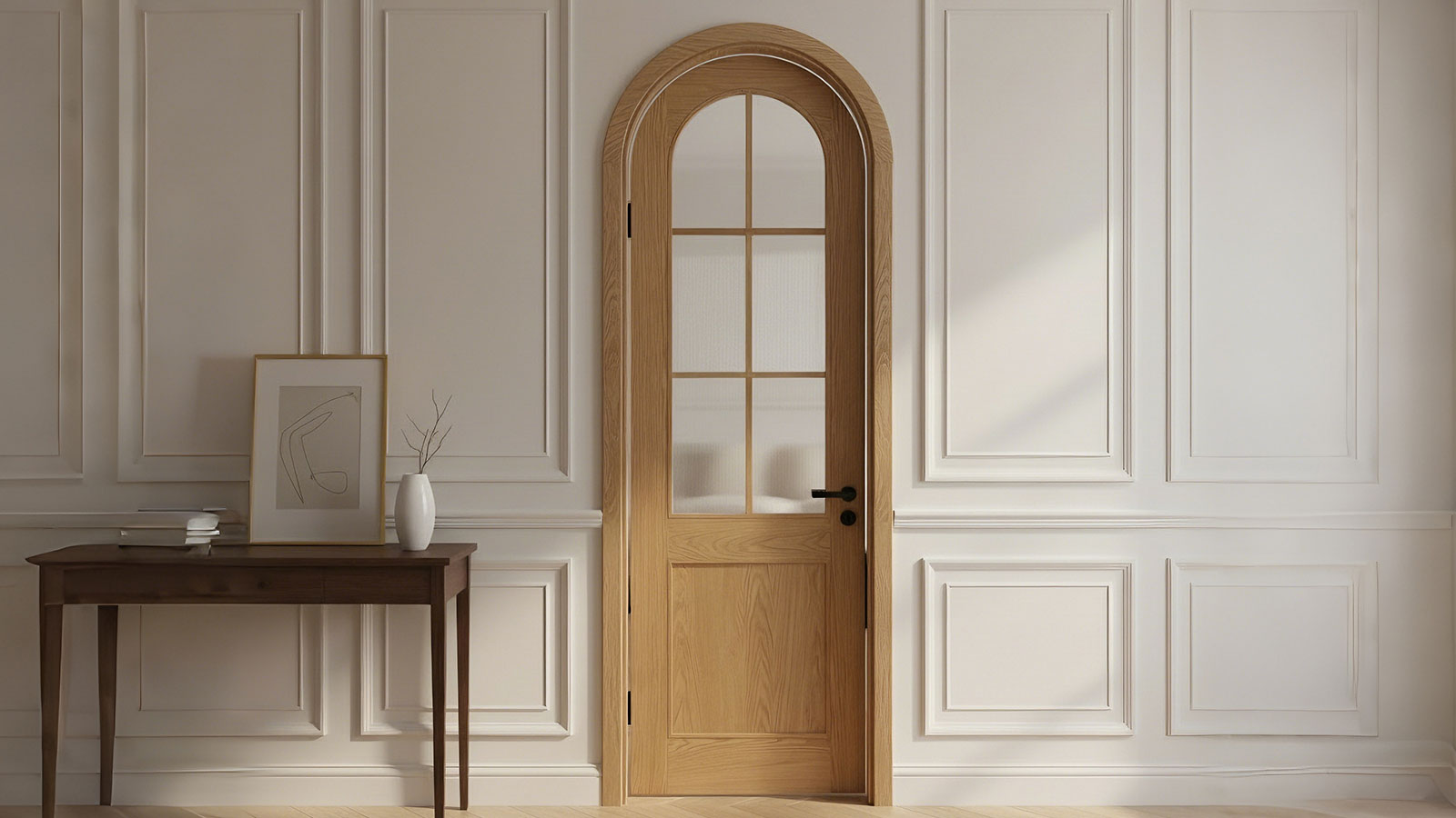 Solid Wood Arched Interior Doors with Glass featuring divided lite grids and premium hardwood construction